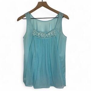 Vintage Women’s M Light Blue Semi Sheer Mesh Layered Sleeveless Tank Top
